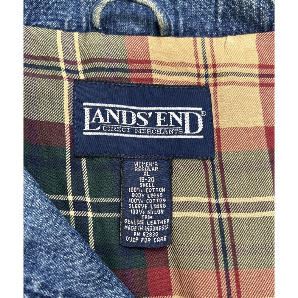 Vintage Lands End Denim Chore Barn Coat Womens XL Leather Collar Jacket Lined - Picture 6 of 10
